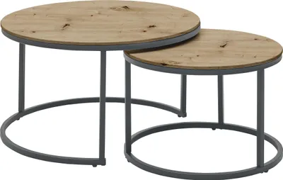 Produktbild von Satztisch >Gino 2< (2er Set) in Eiche Nachbildung, schwarz, MDF, Metall - 45x80 (HxD)