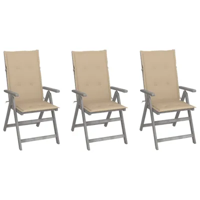 Image de Chaises inclinables de jardin lot de 3 et coussins Bois acacia