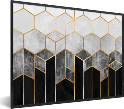 Produktbild von MuchoWow® Gerahmtes Poster Gold - Sechseck - Chic - Muster - Luxus 40x30 cm - Poster mit Schwarzem Bilderrahmen Wandposter Rahmen Foto Bilder - Kunstposter - Wanddekorationen
