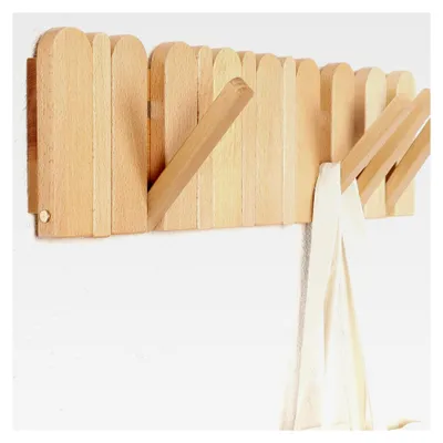 Produktbild von Wandgarderobe aus Buche natur mit 8 klappbaren Haken, 55 cm
