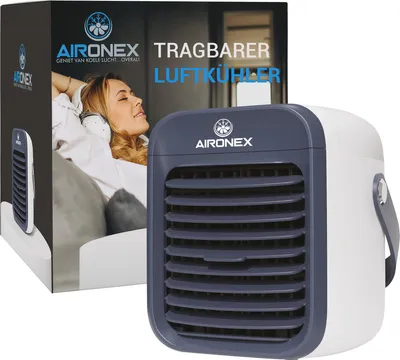 Produktbild von Aironex Tragbarer Luftkühler Blau – Kabelloser Luftkühler mit Wassertank – Luftbefeuchterfunktion – Luftkühler ohne Klimaanlage – Tischventilator