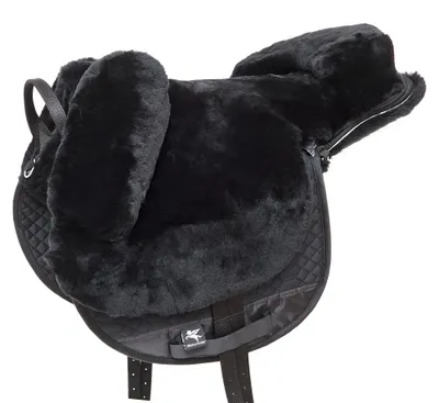 Boomloses Lammfell-Sattel R2 Englisch, Merino, schwarz