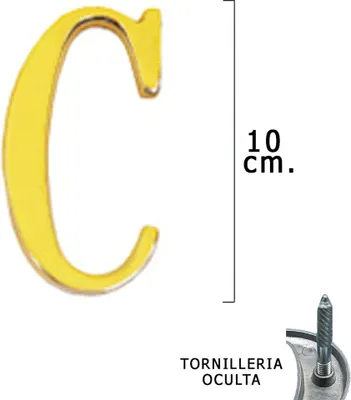 Image de Lettre en laiton "C" 10 cm. avec vis cachées (1 pièce blister)
