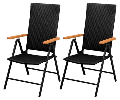 Produktbild von Stapelbare Gartenstühle 2 Stück, Poly Rattan Schwarz, Terrassenstuhl für Garten, Pool, Terrasse, Esszimmer