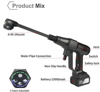 Obrázek produktu pro Elektrická vodní pistole - 3500 W - tlak 200 bar - napájení z baterie - pro auto i zahradu