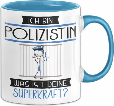 Produktbild von Polizistin Geschenk Tasse Ich Bin Polizistin Was Ist Deine Superkraft Geschenkidee Lustig Geburtstag Weihnachten (Blau)