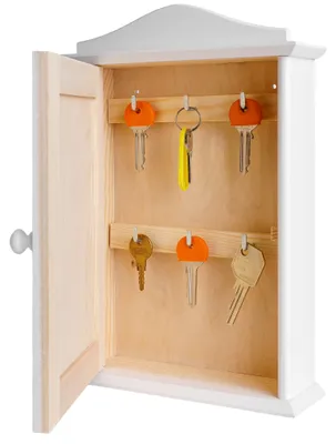 Obrázek produktu pro Dřevěná krabička na klíče Creative Deco se 6 háčky, bílá, 20 x 6 x 29,5 cm