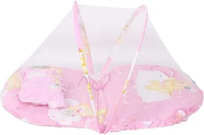 Productafbeelding van Famanu baby-muggennet, opvouwbaar, met een schattig cartoonpatroon, geschikt voor een reisbedje of baby-tentje - roze
