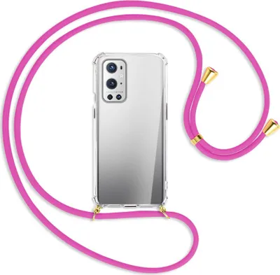 Produktbild von Handykette Backcover-Schutzhülle mit Band (Metall goldfarben) für OnePlus 9 - hot pink