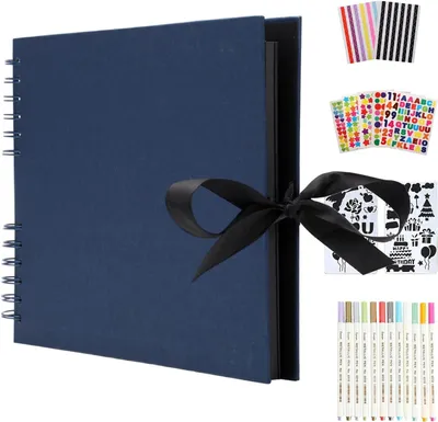 Immagine prodotto di Omgoods - Album fotografico "scrapbook" con 80 pagine nere, ideale per creare un libro degli ospiti personalizzato, colore blu