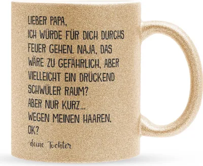 Produktbild von 22Feels Glitzertasse Gold Papa Geschenk von Tochter Vatertag Vater Geburtstag Weihnachten Kaffeetasse Männer Haferl Geschenkidee Bürotasse