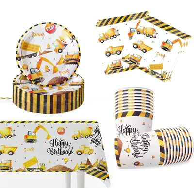 Immagine prodotto di Set di stoviglie per feste di compleanno a tema "escavatore"
