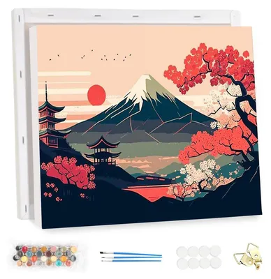 Obrázok produktu pre Sada na maľovanie podľa čísel pre dospelých, s rámom, motív: japonská krajina, rozmer 40x30 cm