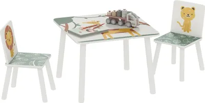 Image de Table et chaises pour enfants - Set de 3 pièces - Pin & MDF - 60×60×44 cm - Design minimaliste - Facile à monter - Vert clair