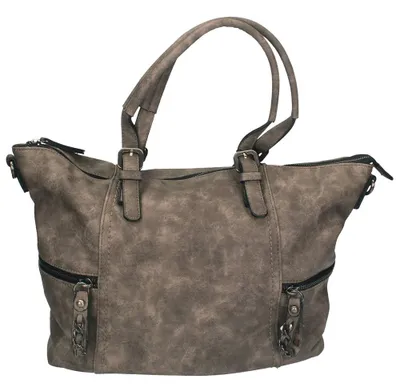 Produktbild von Damen Handtasche PARIS 1 Henkeltasche Umhängetasche mit Reißverschluss, Schulterriemen und zwei Henkeln Farbe - taupe - CZ17461