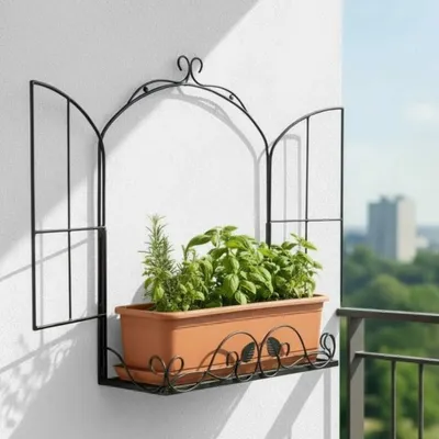 Immagine prodotto di DanDiBo - Scaffale da esterno per erbe aromatiche, ideale per balconi, finestre o pareti. Scaffale da parete resistente agli agenti atmosferici, in metallo nero, altezza 50 cm. Scaffale sospeso per balcone, per spezie, piante o come cestino da parete
