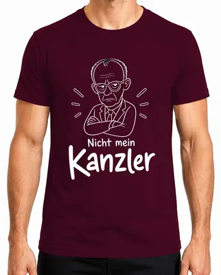 Imagen del producto de Camiseta para hombre, color burdeos, talla S, con el texto: "No es mi canciller, Friedrich Merz. Declaración política. Sarcasmo. CDU"