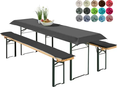 Produktbild von heimtexland ® Bierzeltgarnitur Auflagen Set 3-teilig Tischdecke Bierbank Polster Sitzkissen Tischdeko Typ698 Schwarz für Tischmaß 50x220 cm