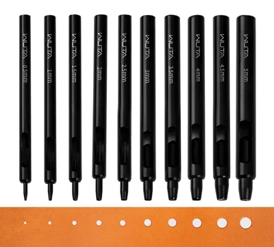 Produktbild von Lochstanzer Set Leder 10 Stück Rund Locheisen 0.5-5mm Schwarz Stahl