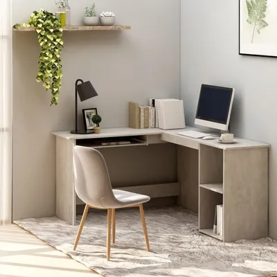 Image de vidaXL Bureau d'angle en L gris béton 120x140x75 cm Bois composite