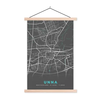 Produktbild von MuchoWow® Textilposter Deutschland - Blau - Unna - Stadtplan - Karte 120x180 cm mit holzfarbenen Rahmen - Textil-Plakat