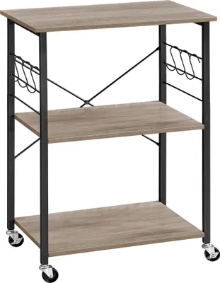 Produktbild von VASAGLE Küchenwagen mit 3 Ebenen, 6 Haken, 40 x 60 x 89 cm, Greige