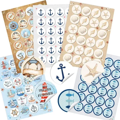 Produktbild von 120 maritime Sticker - Anker + Fische + Muscheln + Sprücheaufkleber