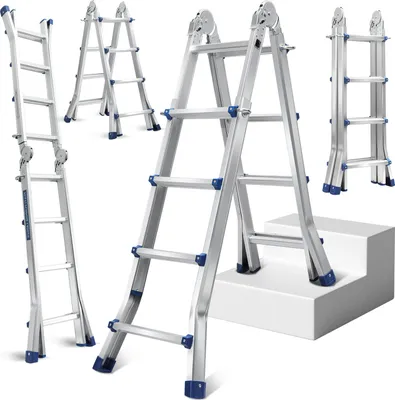 Produktbild von Jopassy Mehrzweckleiter 4x4 Alu Multifunktionsleiter Teleskopleiter 402cm Silber bis 150kg