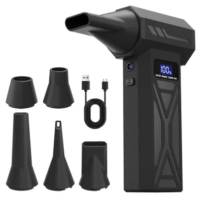 Obrázek produktu pro ZELURXX Ruční vysavač/foukač 110000 ot./min 4000 mAh s displejem a LED, bezdrátový, více trysek, černý