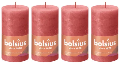Immagine prodotto di set di 4 candele a colonna - Altezza 13 cm - Diametro 6,8 cm - Rustico - Fiori rosa