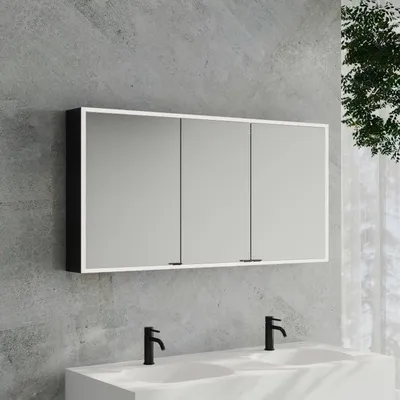 Immagine prodotto di Specchio da bagno a cubo Kronenbach 2.0, da montare a parete, con 3 ante, dimensioni 140 cm