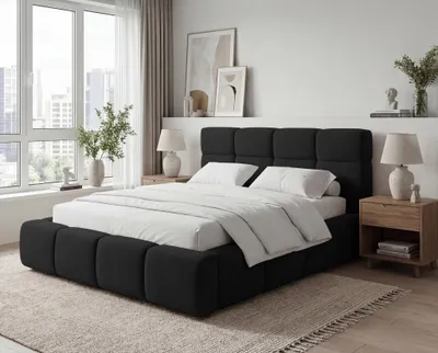 Obrázek produktu pro Oslo čalouněná postel 160x200 cm – moderní design, manželská postel 160 x 200 cm – úložný prostor, kovový rošt, postel černá (Komodo 23)