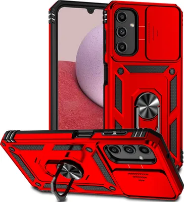 Produktbild von Galaxy A14 5G Hülle mit Schiebe Kamera Schutz und Ringhalter Ständer Robust Rüstung Schutzhülle für Samsung Galaxy A14 5G Rot