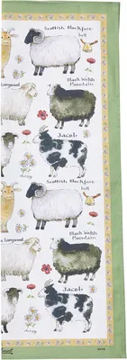Productafbeelding van Keukenhanddoek van katoen, groen met schapenprint, 50x70 cm