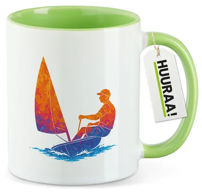 Produktbild von Huuraa Kaffeetasse Segeln bunte Silhouette 330ml Grün Keramik Kaffeebecher Geschenkidee