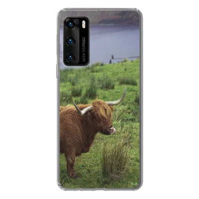Produktbild von MuchoWow® Handyhülle Schutzhülle Hülle für Huawei P40 Schottische Highlander - Gras - Wasser - Tiere Silikon Softcase Handy Hülle - Handytasche