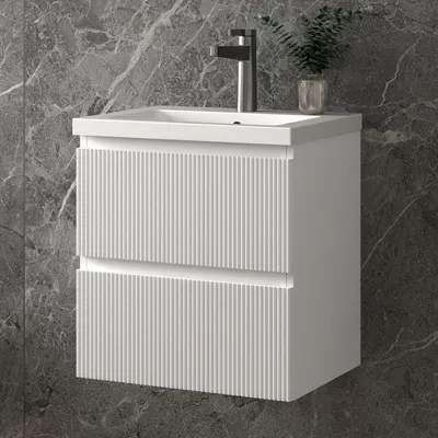 Produktbild von Waschbeckenunterschrank, Unterschrank, Badezimmerschrank, 50x37x52cm, 2 Türen, Badschrank, weiß