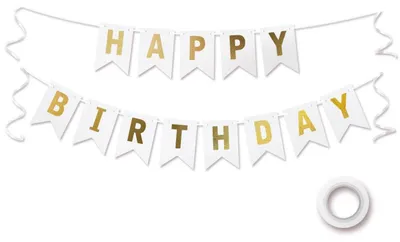 Image de Guirlande d'anniversaire, blanc et or, décoration d'anniversaire, banderole pour anniversaire, décoration