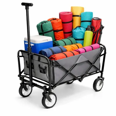 Produktbild von BigDean Bollerwagen faltbar bis 80kg Grau/Schwarz | Kompakter Handwagen klappbar für Camping, Garten & Einkauf | Platzsparender Transportwagen