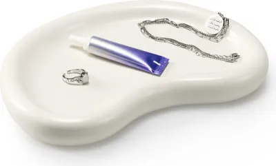 Produktbild von Navaris Tablett für Schmuck und Make-Up Steingut - 24 x 16,5 x 3 cm - Deko Tray Schminktisch - Organizer Badezimmer - Keramik - Mondform
