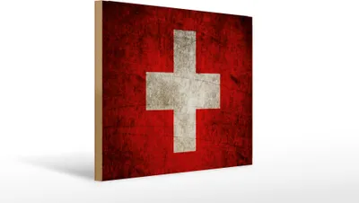 Produktbild von Holzschild Flagge Schweiz, 40 x 30 cm, Holzschilder Fahne Nationalität