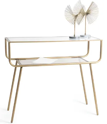 Zdjęcie produktu dla Konsola ze złotą metalową ramą i eleganckim szklanym blatem