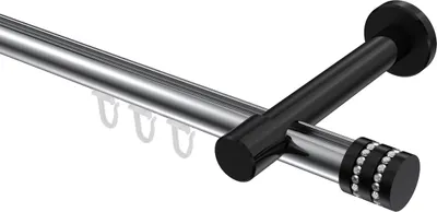 Produktbild von Interdeco Innenlaufstange / Gardinenstange mit Innenlauf Chrom / Schwarz, Typ Prestige Estana (Glitzerkappe), 20 mm Ø 1-läufig, 600 cm