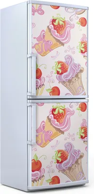 Produktbild von Kühlschrankdekoration  60x180 cm  Aufkleber auf dem Kühlschrank - Muffins Erdbeere und Kirsche