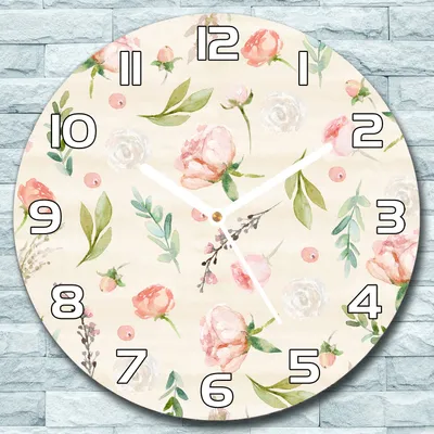 Produktbild von Wanduhr aus Glas Rund fi 30 Kleine Blumen Quarz Deko Wohnzimmer Büro