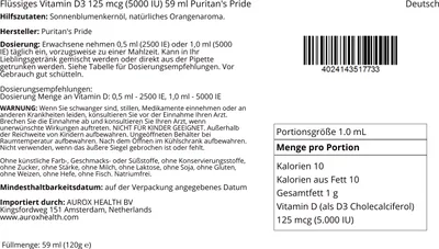 Produktbild von Flüssiges Vitamin D3 125 mcg (5000 IU) 59 ml Puritans Pride