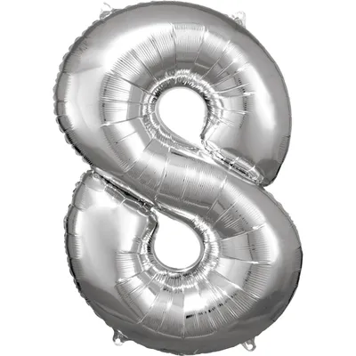 Zdjęcie produktu dla Amscan Balon Foliowy Cyfra 8 - Srebrny, Dekoracja Urodzinowa, Impreza