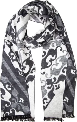 Produktbild von Schal Seidenflanell schwarz grau Ornamente - sanft wie Kaschmir 100% Seide