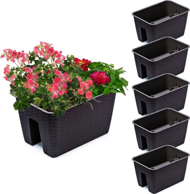 Produktbild von Satz von 5 Stck Balkonkiste 13 L Blumenkasten Geländerkasten Balkonkasten Geländertopf 27,2 cm x 39,6 cm H 22,5 cm Farbe Umbra Rattan-Imitat Quadrat aus Kunststoff Modern Glamour Geschenkdekoration