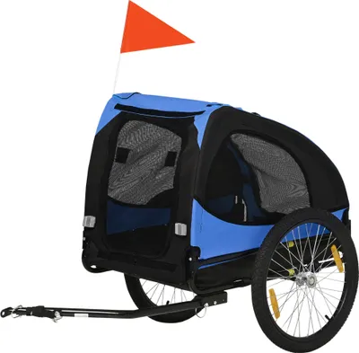 Produktbild von Hundeanhänger, klappbarer Hunde-Fahrradanhänger, wasserbeständig, Oxfordstoff, Stahl, 140 x 71 x 83 cm, Blau